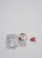 Japanische Gefäße mit Erdbeere, 2006, Aquarell und Graphit auf Hadern