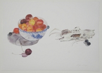 Mirabellen und Schafsschädel, 2009, Aquarell und Graphit auf Hadern