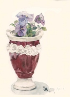 Stiefmütterchen im roten Kelch, 2006, Aquarell und Graphit auf Hadern